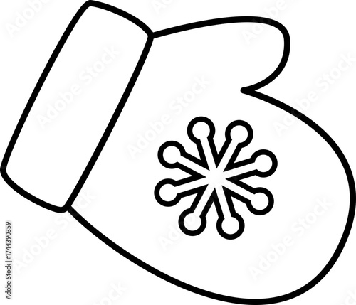 Winter Christmas mittens outline vector isolated.
Festive gloves decorated with snowflakes  children's coloring pages and templates.
Transparent background. SVG.