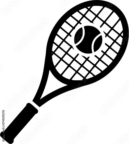 Tennis racket and ball silhouette icon
