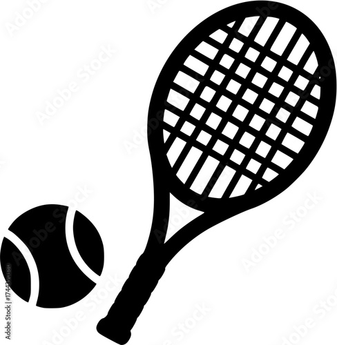 Tennis racket and ball silhouette icon
