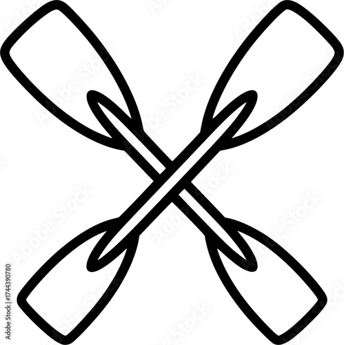 Simple black outline of crossed canoe paddles
