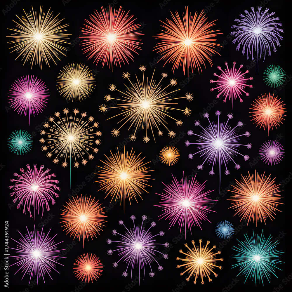 Fototapeta premium Diwali Fireworks and Sparkler Bursts Symmetrical Repeating Pattern