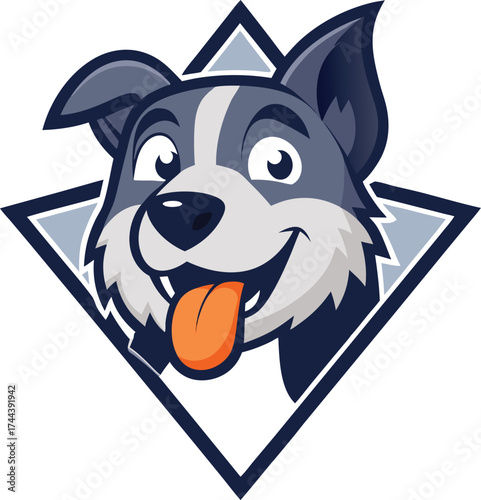 Happy cartoon dog face with tongue out in diamond shape