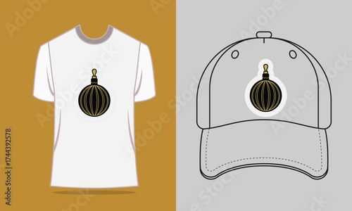 T shirt baseball cap with silver bauble ornament graphic vector
