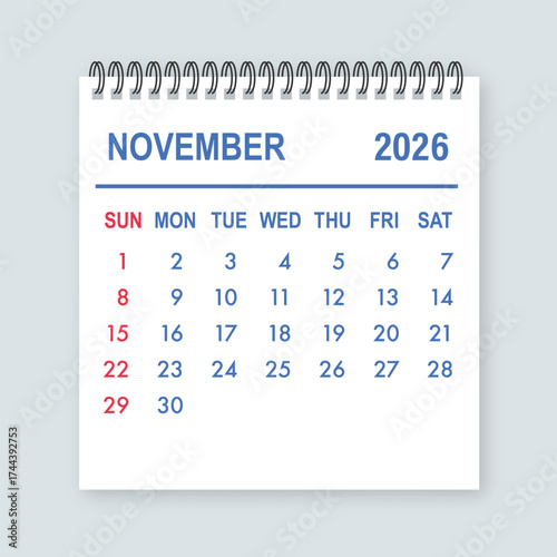 November 2026 calendar page with planning dates