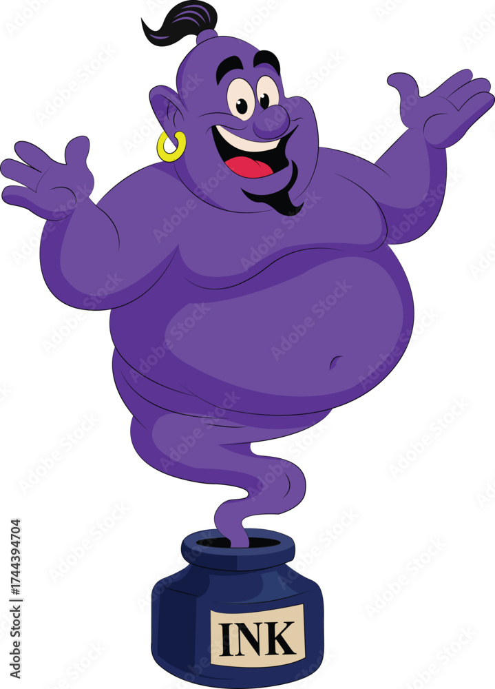 Obraz premium “Funny Ink Pot Genie Cartoon Vector Illustration”