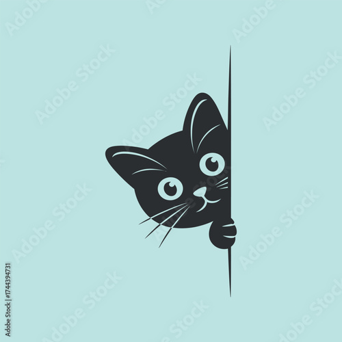 Peeking Cat Curious Kitten Cute Animal Cartoon Pet Character Silhouette