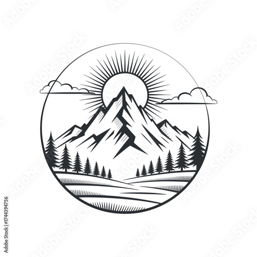 Mountain Landscape Adventure Outdoor Graphic Vector Style Illustration