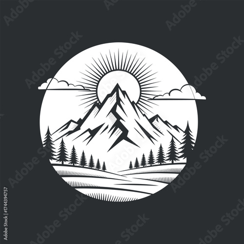 Mountain Graphic Vector White Silhouette Style Outdoor Travel Landscape