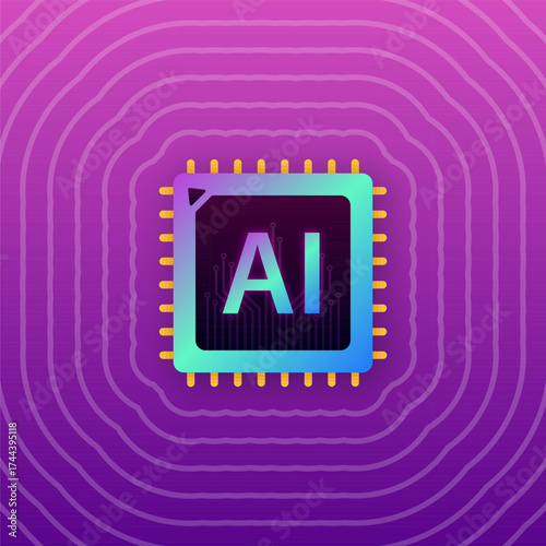 AI artificial intelligence processor chip with radiating waves