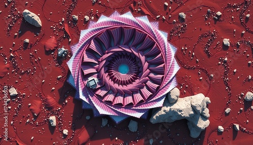 Futuristic Geometric Flower Landscape