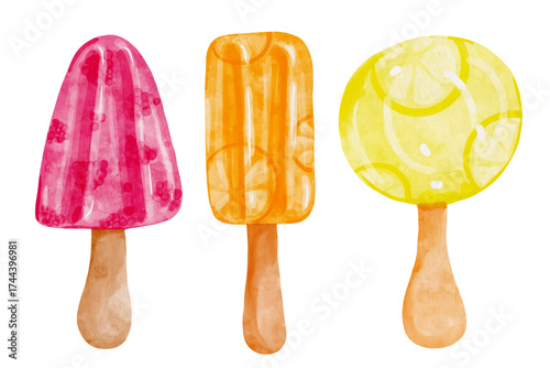 Summer dessert set, ice cream pops. Vector graphics.