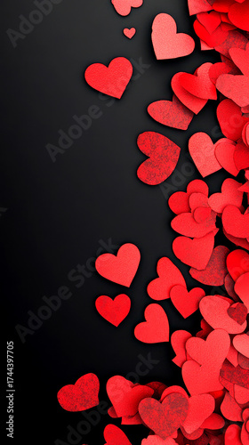Wallpaper Mural Bright red heart shapes are scattered across a black surface, creating a festive atmosphere ideal for romantic occasions such as Valentine's Day or anniversaries Torontodigital.ca