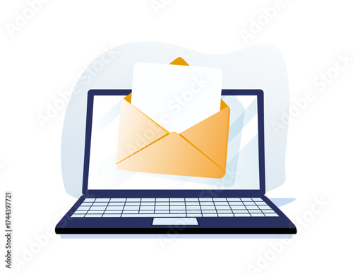 Message icon with letter on computer screen. New message notification concept on computer screen. New email pop up