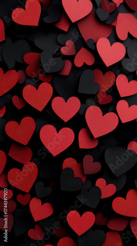 Wallpaper Mural A collection of red and black hearts fills the background, creating a lively and festive atmosphere ideal for parties or romantic occasions Torontodigital.ca