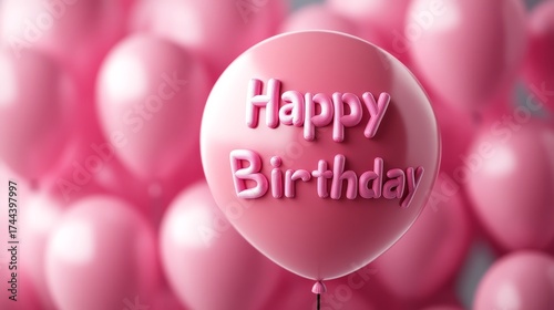 Wallpaper Mural A bright pink balloon with the text 'Happy Birthday' stands out in a party space filled with assorted pink balloons, creating a joyful atmosphere for celebration Torontodigital.ca