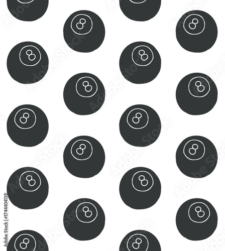 Vector seamless pattern of hand drawn sketch doodle colored 8 ball isolated on white background