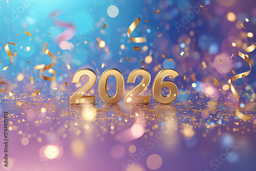2026 in bold, golden 3D letters with  metallic finish