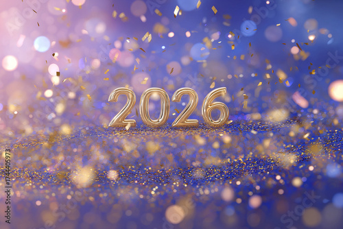 2026 in bold, golden 3D letters with  metallic finish
