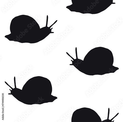 Vector seamless pattern of hand drawn snail silhouette isolated on white background