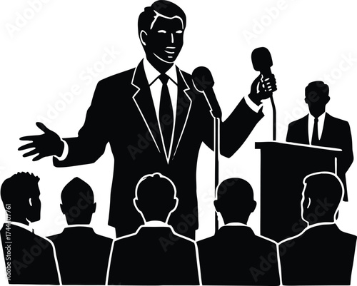 Ceo Addressing Press Conference Silhouette | Leadership Vector Design