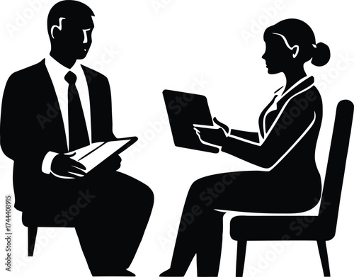 Hr Manager Interviewing Candidate Silhouette | Recruitment Vector Design