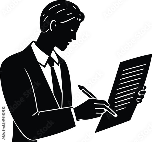 Person Signing Contract Silhouette | Agreement Document Vector Design