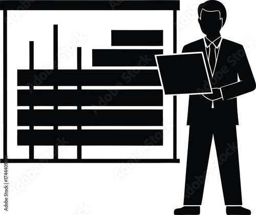 Project Manager With Gantt Chart Silhouette | Project Planning Vector Design