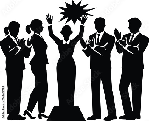 Staff Clapping At Award Ceremony Silhouette | Celebration Event Vector Design