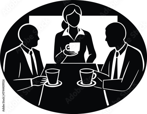 Team Brainstorming Over Coffee Silhouette | Creative Meeting Vector Design