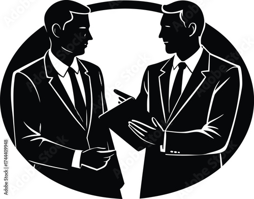 Two Executives Discussing Project Silhouette | Corporate Meeting Vector Design