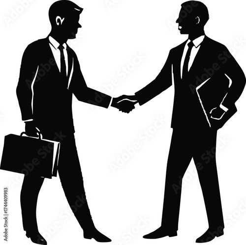 Two Partners Closing Business Deal Silhouette | Agreement Success Vector Illustration