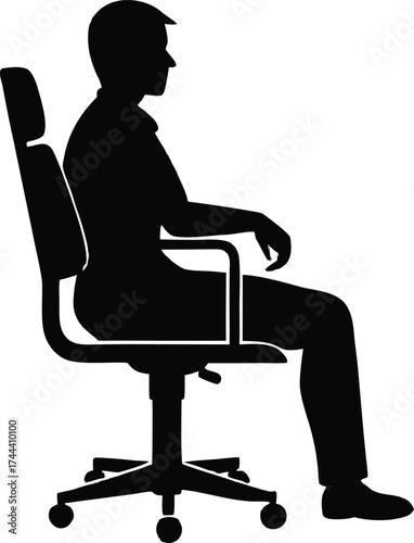 Worker Sitting In Office Chair Silhouette | Workplace Comfort Vector Illustration