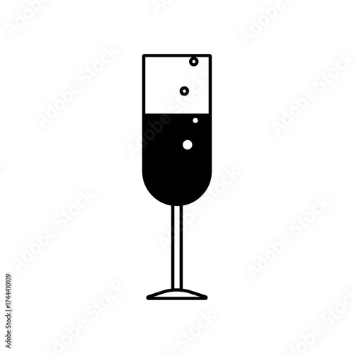 Full outline sparkling wine glass, champagne glass flat outline icon vector illustration, alcohol, water logo, wineglass with bubbles.
