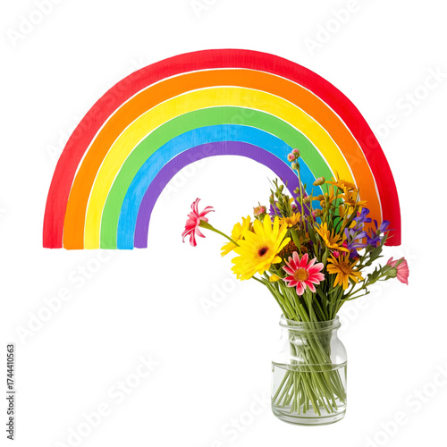 bouquet of colorful tulips on blue background