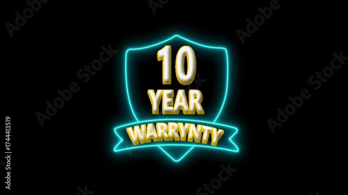 10 Year Warranty Shield with Neon Border and Ribbon guarantee protection
