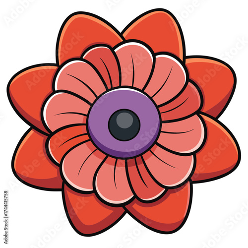 Download cute flower vector illustration with petals and purple center for graphic design needs