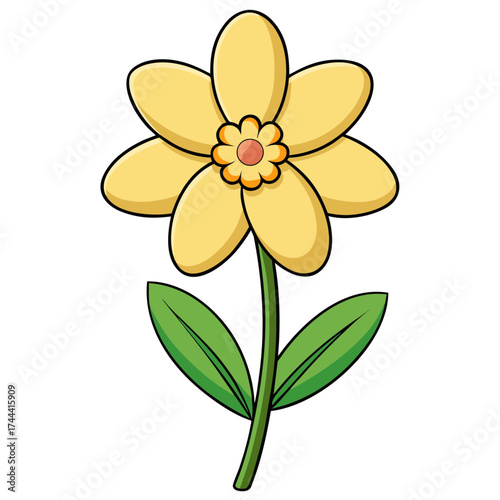 Illustration of a yellow flower with green leaves vector drawing floral design element art clip