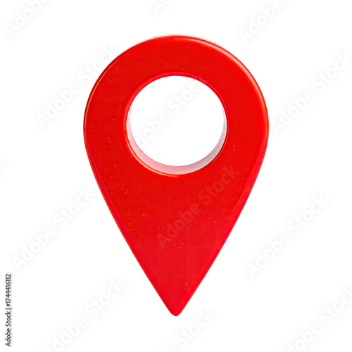 A glossy, red pin pointer against a black background, indicating a location