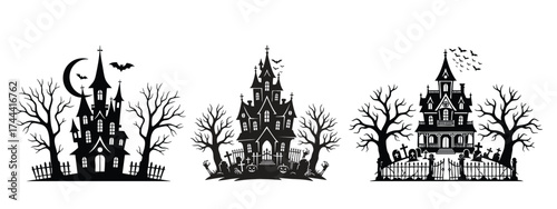 Creepy Manor and Bat Silhouette Collection: Perfect for Halloween Invitation, Banner, or Border Design