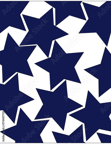 Blue stars along white background emphasizing negative space as well. 