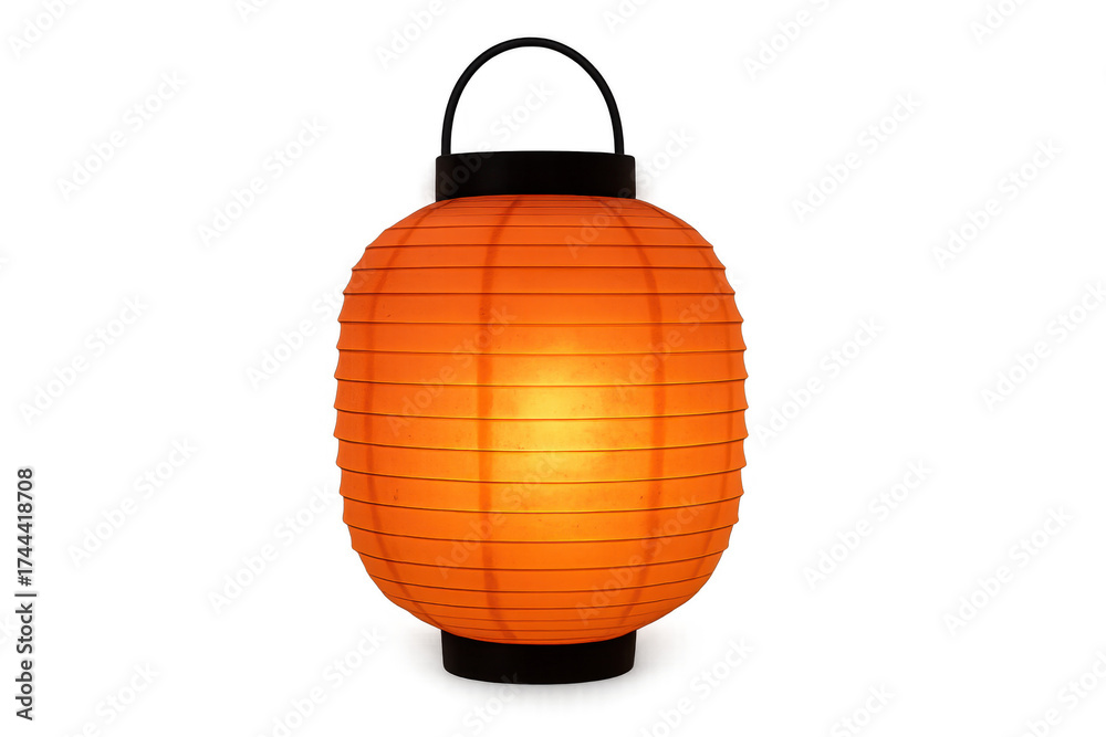 Fototapeta premium Orange paper lantern glowing illuminating transparent background