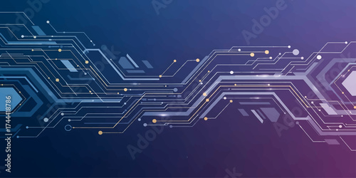 Abstract blue background of a digital circuit board design, featuring a pattern of electronic lines and microchip components, ideal for technology and engineering concepts