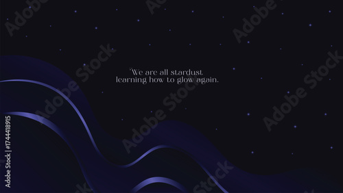 Abstract dark blue flowing lines against a starry night sky background