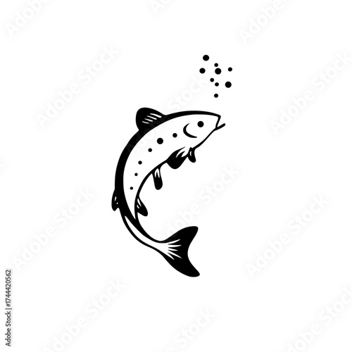 Trout. Trout simple black and white line art vector logo