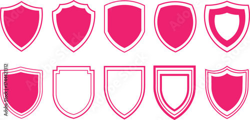 Collection of pink shield icons symbols vector design illustration template