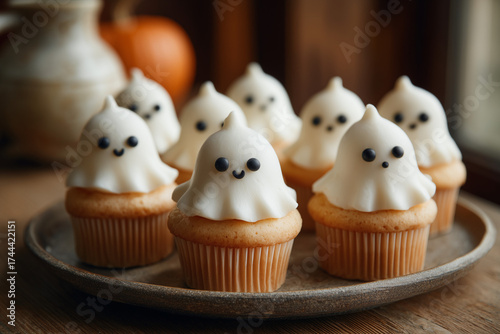 Halloween Ghost Cupcakes on the table