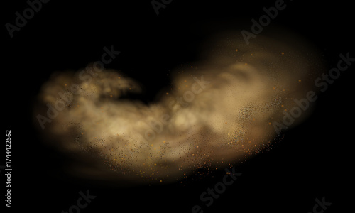 Sandy smoke clouds and flying dust particles with gritty desert storm texture.