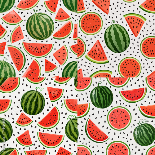 Watermelon Slices and Whole Fruits Pattern.