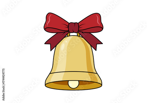 Campana dorada con lazo rojo de navidad