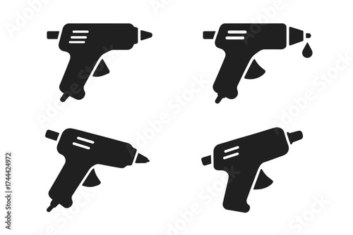 Set of four glue gun silhouettes with glue drip